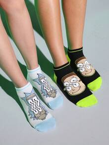 Rick and Morty X SHEIN 卡通角色圖案女款襪子 2雙 - 混色 - 查看 1