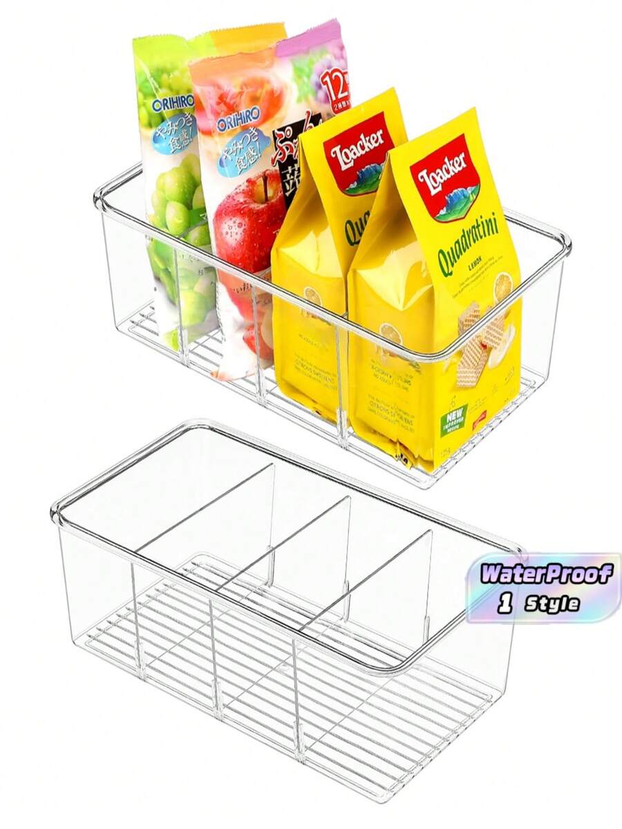 Clear Plastic Storage Bin With 3 Removable Dividers, Stackable Organizer Container For Spices & Condiments, Fridge & Cabinet Storage Organizer, Ideal For Kitchen Pantry Refrigerator Organization - transparent color - View 1