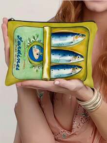 1PC Yellow Sardine Mini Zip Pouch Unique Retro Pencil Case With Zipper Portable Cute Stationery Organizer For School Office Gift - Multicolor - View 5