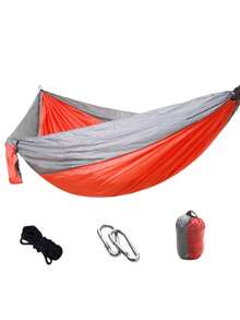 1pc Portable Two Tone Nylon Hammock With Carabiners Rope Storage Bag, Outdoor Camping Garden Swing Bed For Single Double Use - multicolor - View 17