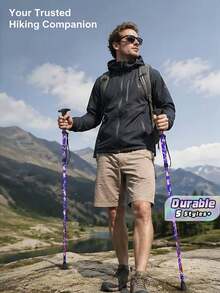 1pc Ultralight Adjustable Telescopic Shock Absorbing Anti Slip Wear Resistant Sturdy Trekking Curved Comfortable Grip Walking Cane Solid Plain Outdoor Gear For Hiking Climbing Daily Leisure Senior Use - Multicolor - View 1
