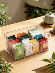 Dust-Proof Clamshell Tea Bag Storage Box With Separate Compartment, Multi-Functional Countertop Storage Container, Suitable For Coffee Capsules, Herbal Tea Bags And Beverage Bags - Transparent - View 5