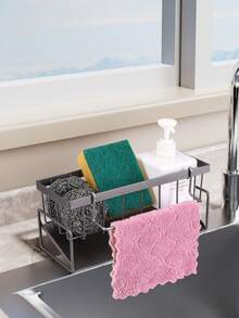 1PC Kitchen Sink Sponge Holder Dish Cloth Drying Rack Countertop Caddy Self Drain Basket For Sponge Brush Towel Storage Wash Basin Vanity Counter Space Saving Organizer Home Accessory Supplies - one size fits all - View 4