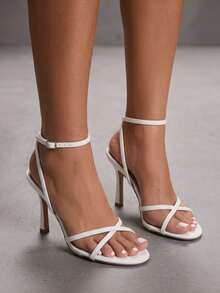 CUCCOO SZL Women Shoes Spring And Summer New Simple, Fashionable And Sexy White Cross-Strapped High-Heeled Sandals, Dating Commuter Party Wear - White PU - View 6