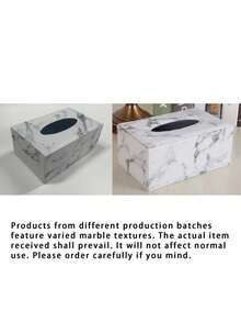 White Marble Texture Paper Towel Box, Pu Leather With White Stitching Tissue Box Holder, Bathroom Organizer, Bathroom Decor, Fall Decor, Back To School - White Marble - View 4