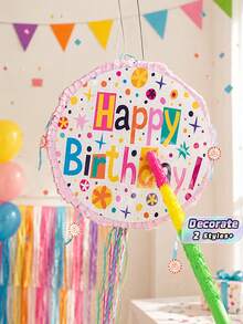 Surprise Rope Foldable Red Birthday Balloon Piñata, Piñata + Blindfold + Stick + Confetti Party Game Props Finger Game, Suitable For Birthday Party Decoration, Carnival Celebration, Theme Events And Mexican Festival Decoration - Multicolor - View 1