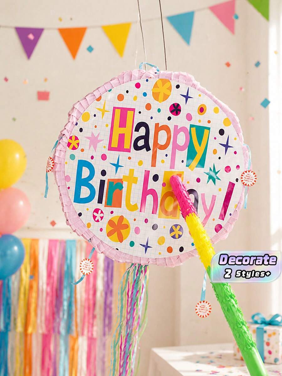 Surprise Rope Foldable Red Birthday Balloon Piñata, Piñata + Blindfold + Stick + Confetti Party Game Props Finger Game, Suitable For Birthday Party Decoration, Carnival Celebration, Theme Events And Mexican Festival Decoration - Multicolor - View 1