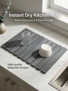 1pc Quick Drying Dish Mat, Silica Gel Absorbent Pad, Water Absorption Kitchen Counter Storage Mat, Rollable Dish Drying Rack, Non-Slip Sink Side Pad - Multicolor - View 5