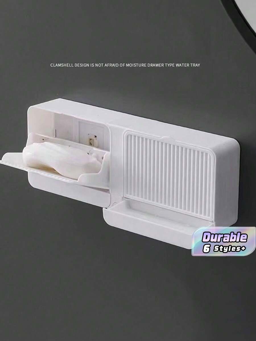 Wall Mounted No‑Drill Soap Box With Draining Lid Large Capacity Hanging Soap Holder Sturdy Waterproof Structure Easy To Install Well‑Made Daily Storage Container Perfect For Bathroom Laundry Room Dorm And Family Home - multicolor - View 1