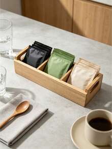 1 PC Bamboo Tea Bag Organizer Box With Handle Portable Coffee Sachet Storage Rack For Office Kitchen Countertop Minimalist Home Decor Stocking Stuffers Christmas Gift Idea Must Haves - log color - View 3