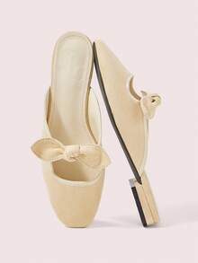 CUCCOO DOLLMOD Women's Black Casual Bow Hollow-Out Mule Flat Slip-On Shoes - Beige - Big Bow - View 1
