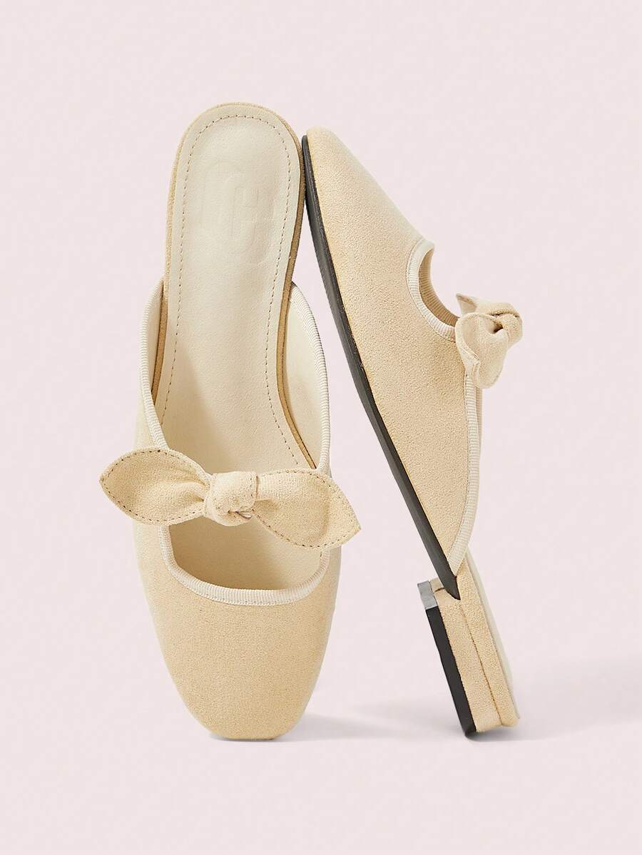 CUCCOO DOLLMOD Women's Black Casual Bow Hollow-Out Mule Flat Slip-On Shoes - Beige - Big Bow - View 1
