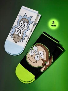 Rick and Morty X SHEIN 卡通角色圖案女款襪子 2雙 - 混色 - 查看 2