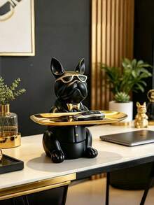 1pc French Bulldog Desktop Storage Box, Entryway Key Jewelry Holder Tray, Cute Dog Statue Organizer For Entry Table, Minimalist Home Decor For Keys, Jewelry, Small Sundries - Multicolor - View 6