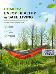 1pc Portable Two Tone Nylon Hammock With Carabiners Rope Storage Bag, Outdoor Camping Garden Swing Bed For Single Double Use - multicolor - View 1
