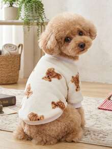 PETSIN 1 Pc Pet Cat Dog Universal Cute Bear Pattern Plush Thickened Warm Elastic Comfortable Round Neck Pet Clothing - Multicolor - View 5