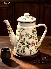 1 Piece Traditional Retro Enamel Coffee Pot, 1.2 Liter Capacity, Water Kettle, Tea Pot, Flower And Bird Design, Essential For Kitchen And Bedroom, Multi-Functional Enamel Pot, Compatible With Gas And Induction Stoves. - Multicolor Coffee Pot - View 9
