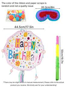 Surprise Rope Foldable Red Birthday Balloon Piñata, Piñata + Blindfold + Stick + Confetti Party Game Props Finger Game, Suitable For Birthday Party Decoration, Carnival Celebration, Theme Events And Mexican Festival Decoration - Multicolor - View 8