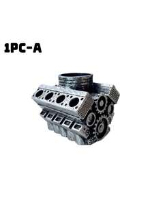 1Pc Creative V8 Engine Block Shaped Storage Box, Large Capacity Resin Desk Organizer, Multi-Purpose Pen Holder For Office & School Supplies - Multicolor - View 8