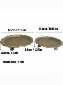 1/2pcsVintage Decorative Metal Tray With Raised Legs, Antique Gold Embossed Round Serving Tray, Ornate Display Tray For Candles, Perfume, Jewelry, Coffee Table Home Decor - multicolor - View 14