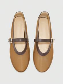 CUCCOO BIZCHIC Simple Buckle Low Vamp Shoes, Thin Belt Flat Bottom Gentle Style Casual Women's Shoes Breathable Commuting Daily Versatile Fall Shoes - Brown - View 4