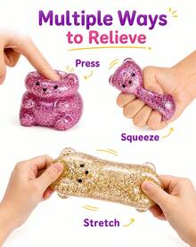 1pc Pink Glitter Bear Squeeze Figure With Clear Jelly Finish, Sparkle Filled Animal Shape In Striped Window Box, Soft Handheld Squishy Ornament For Desk Decor, Shelf Display And Travel Carry - Multicolor - View 8