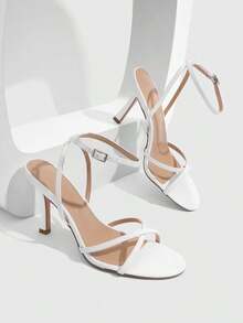 CUCCOO SZL Women Shoes Spring And Summer New Simple, Fashionable And Sexy White Cross-Strapped High-Heeled Sandals, Dating Commuter Party Wear - White PU - View 3
