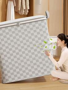 Grey Checkered Pattern Moving Storage Bag Extra Large Capacity Quilt Blanket Clothes Organizer Foldable Moisture Proof Durable Portable Handles Underbed Closet Solution - White - View 9
