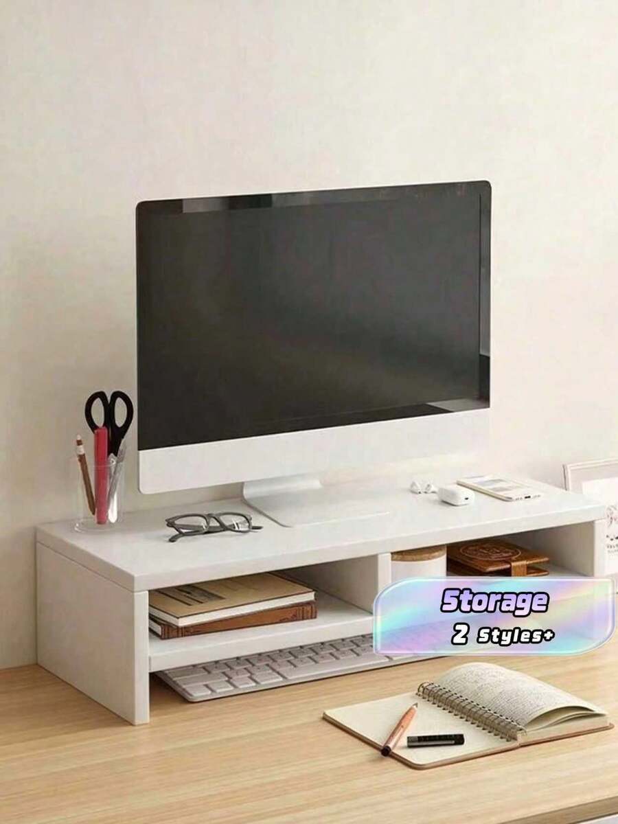 1pc Wooden Monitor Stand For Desk, Monitor Riser, Wooden Monitor Riser Desk Storage Cabinet, Computer Tv Shelf, Saving Desk Space Elevating Computer Stand With Keyboard Management, For Office And Dormitory Use, School Supplies, Back To School - Multicolor - View 1