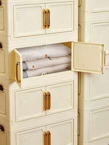 One Foldable Storage Cabinet, 50 Cm (19.69 Inches) Wide, Designed As A Portable Wardrobe For Home Use, Available In 1 To 5 Size Options. Features A Sturdy Double-Door Design With Wheels, Ideal For Organizing Clothes And Toys. - Cream Door - View 3