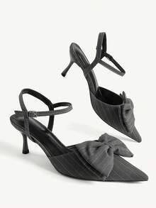 CUCCOO CHICEST Women Shoes Spring And Summer New Multi-Color Striped Cloth Pointed Empty Sandals, Bow Stiletto Buckle High Heels, Commuting Light And Famili - Grey - View 4