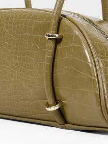 MOTF WOMEN'S FASHION RETRO OLIVE GREEN CROCODILE PATTERN SHOULDER BAG, SIMPLE AND CHIC HALF-MOON BAG, FOR DAILY, COMMUTING, SHOPPING, TRAVEL, FESTIVALS - Olive Green - View 6