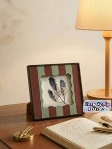 Vintage Picture Frame With Stripe Design, Square Bohemian Photo Frame For Tabletop Decor, Retro & Unique Home Accent - Multicolor explosive - View 1