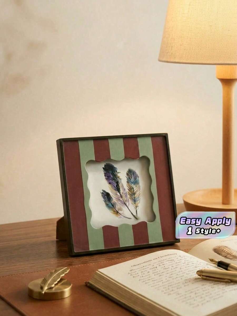 Vintage Picture Frame With Stripe Design, Square Bohemian Photo Frame For Tabletop Decor, Retro & Unique Home Accent - Multicolor explosive - View 1