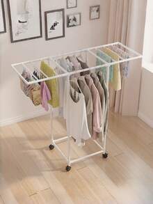 1Pc Movable Floor Clothes Rack Multifunctional Garment Storage Holder For Bedroom Balcony Home Clothing Organizer - Multicolor - View 10