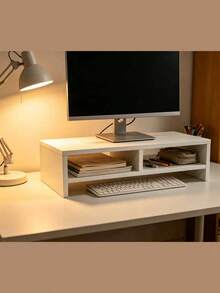 1pc Wooden Monitor Stand For Desk, Monitor Riser, Wooden Monitor Riser Desk Storage Cabinet, Computer Tv Shelf, Saving Desk Space Elevating Computer Stand With Keyboard Management, For Office And Dormitory Use, School Supplies, Back To School - Multicolor - View 5