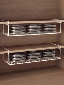 1PC Large Capacity Adjustable No Installation Foldable Hook-On Under Shelf Organizer White Multi-Functional Shoe Rack Dorm Home Storage For Shoes Clothes Items Space Saver Storage Solution - Multicolor - View 4