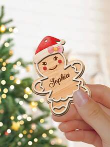 1/2/4/6Pcs Personalized Gingerbread Man Ornament With Red Bow, Customizable Name. Perfect For Boosting Festive Atmosphere During Christmas. Ideal As Tree Decor, Backpack Charm And Holiday Gift. - Multicolor - View 2