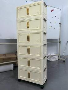 One Foldable Storage Cabinet, 50 Cm (19.69 Inches) Wide, Designed As A Portable Wardrobe For Home Use, Available In 1 To 5 Size Options. Features A Sturdy Double-Door Design With Wheels, Ideal For Organizing Clothes And Toys. - Cream Door - View 13