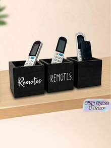 1PC Wooden Remote Control Holder Organizer Caddy, Elegant TV Remote Box For Nightstand Table, Living Room & Bedroom Media Organizer To Keep Your Space Tidy - Black - View 1