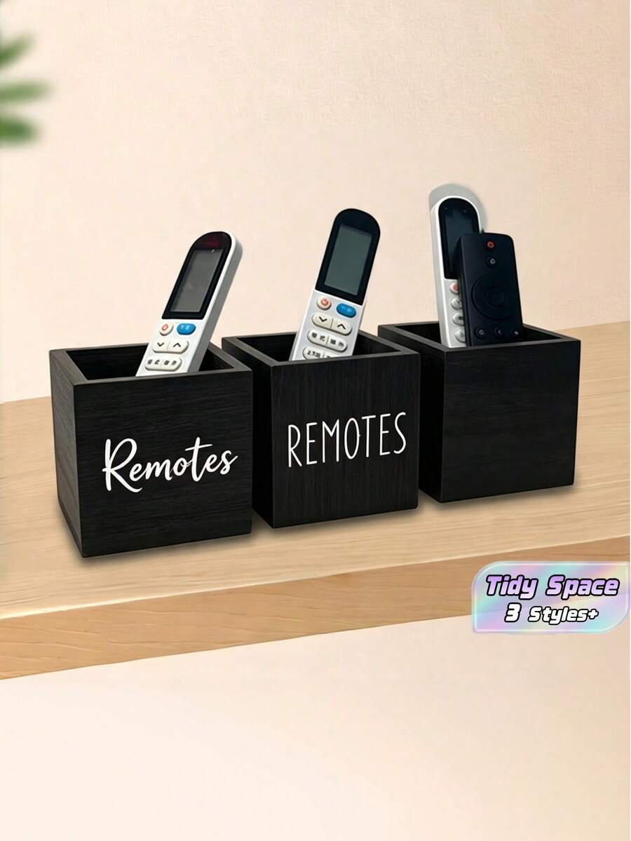1PC Wooden Remote Control Holder Organizer Caddy, Elegant TV Remote Box For Nightstand Table, Living Room & Bedroom Media Organizer To Keep Your Space Tidy - Black - View 1