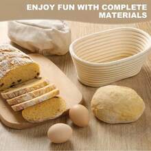 Oval Benniton Bread Fermentation Basket, Made Of Natural Rattan, With A Linen Lining. Available In Various Sizes. Hand-Woven Bread Shaping Basket, Suitable For Baking Homemade Bread. - Multicolor - View 7
