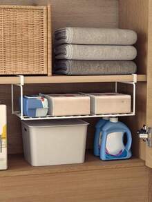 1PC Large Capacity Adjustable No Installation Foldable Hook-On Under Shelf Organizer White Multi-Functional Shoe Rack Dorm Home Storage For Shoes Clothes Items Space Saver Storage Solution - Multicolor - View 5
