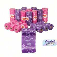 1/3/6/10 Rolls Of Durable And Leak-Proof Pet Waste Bags With Strawberry Pattern - Multicolor - View 1