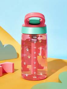 SHEIN | PAW Patrol 16盎司/500毫升卡通圖案水壺，附矽膠吸管與防漏蓋，適合旅行、觀光與學校使用，Tritan材質，返校季 - 紅色 - 查看 7