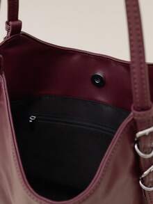 Nöista Burgundy Shoulder Bag With Adjustable Buckle Straps, A Relaxed Shape, And Subtle Side Detaililing - Burgundy - View 9