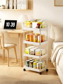 Rolling Plastic Storage Cart With Handle - Multi-Functional Floor-Standing Plastic Storage Shelf, Suitable For Kitchen And Bathroom Storage, Movable Drainage Rack, Ideal For Holiday Gatherings, Back-To-School Supplies, And New Year's Plans - Multicolor - View 10