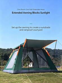 2 In 1 Camping Tent With Canopy Awning, Portable Foldable Waterproof Tent For Outdoor Camping, Thickened Windproof Rainproof Tent & Sun Shelter For Picnic Backpacking Travel - A - View 2
