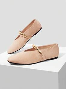 MOTF PREMIUM WOMEN'S DAILY COMMUTE MINIMALIST ELEGANT APRICOT VELVET METAL RING DECOR SLIP-ON FLAT SHOES FALL SHOES - apricot flannel - View 3