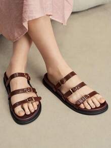 Solecia Women's New Fashion Brown Comfortable Flat Beach Sandals For Vacation - Brown - View 7